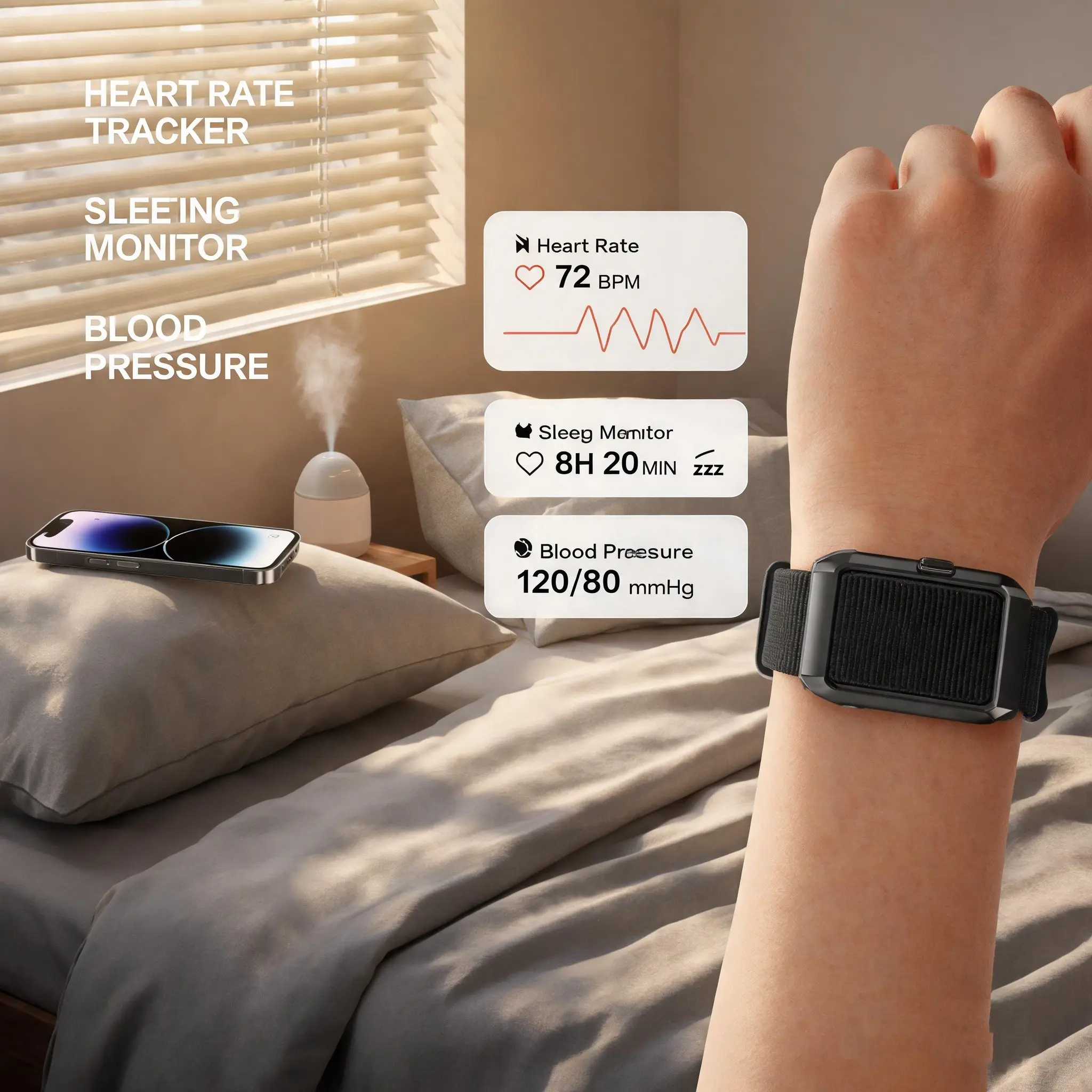 Activity Tracker for Running, Screenless Smart Bracelet,Fitness Tracker ,with Message Reminder,Alarm Clock Reminder,Heart Rate Tracking, Sleeping Monitor,Blood Pressure,Calling Reminder,11+Sport Modes, Compatible Android & IOS