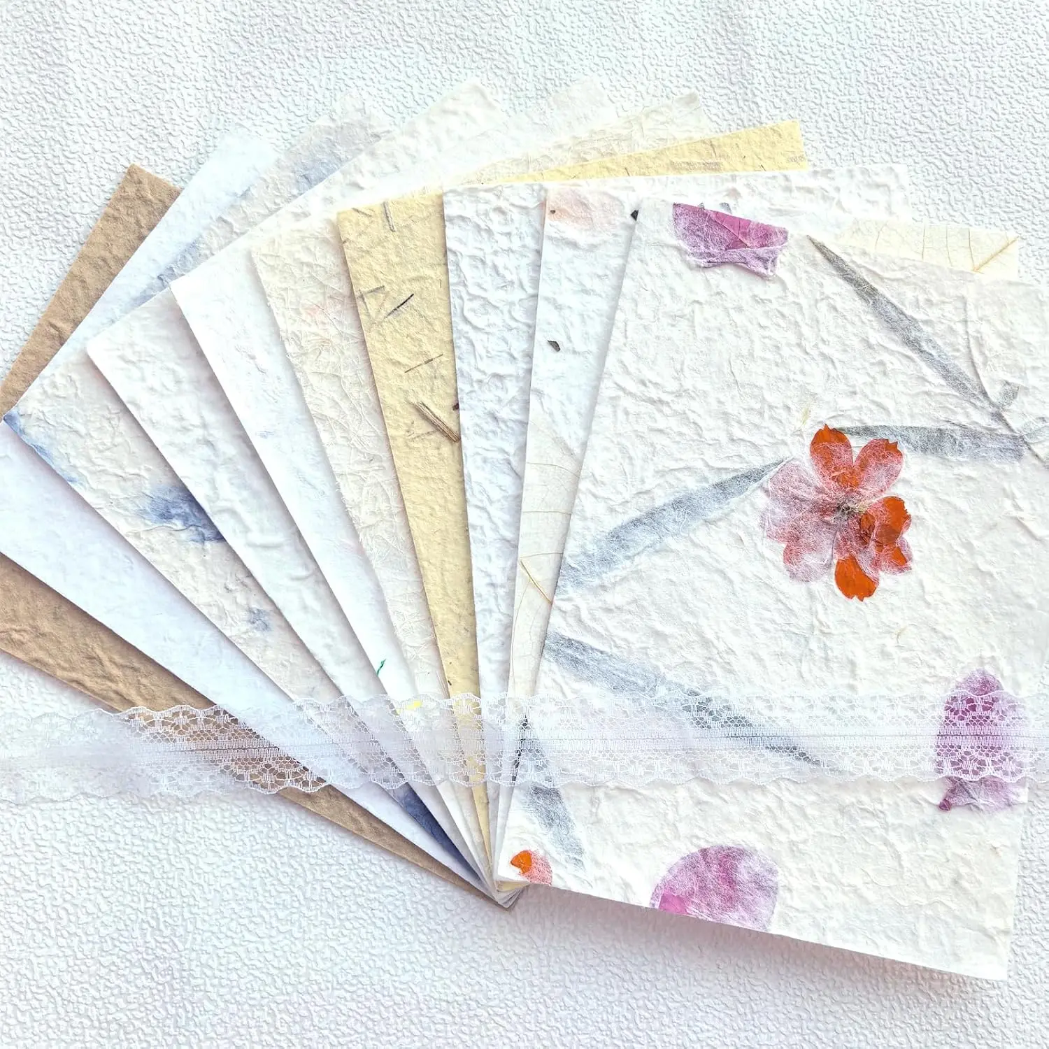 10 Desingns  Textured Paper, 8.2"x5.9" Thick Mulberry Paper with Real Botanical, Multicolor Embossed Craft Sheets for Card Making, Scrapbooking, Junk journal, Invitations, Watercolor, Printing