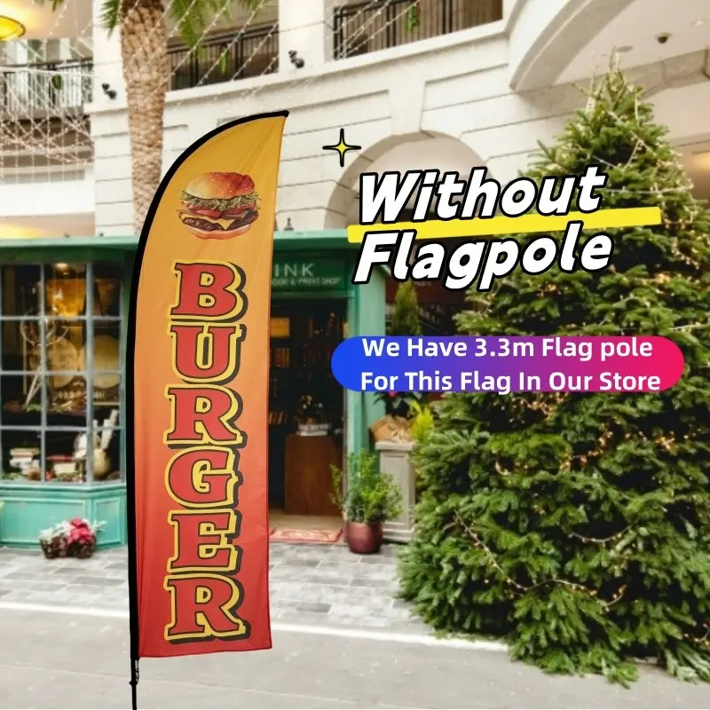 1pc Burger Advertising Swooper Flag Banner 11ft Feather Flags  Advertising Feather Banner Signs for Food Trucks Business Store Fronts