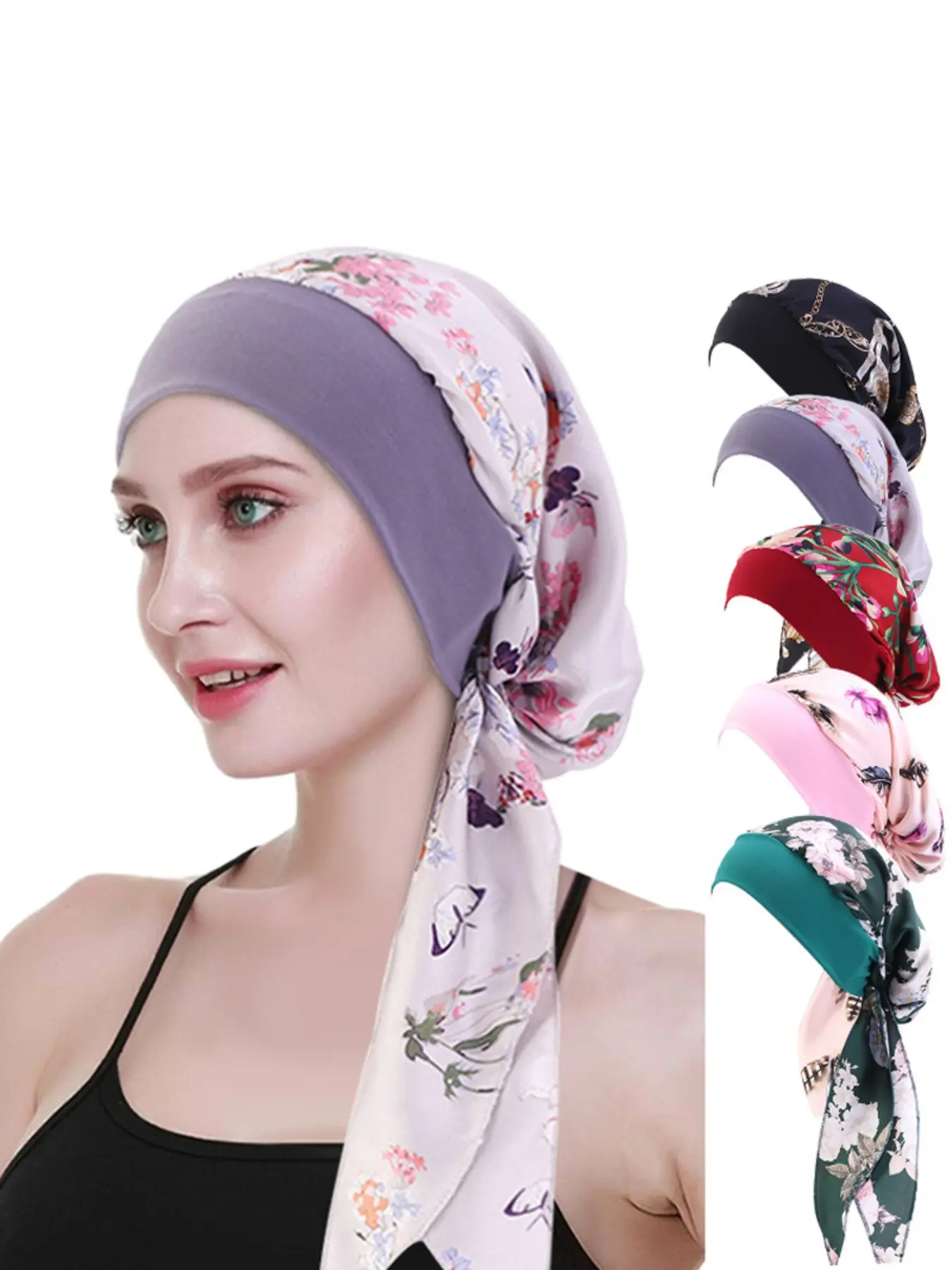 Silk Headscarf Hat with Elastic Hairband, Soft Lightweight Design, Perfect for Daily Wear, Hijab Turban Style