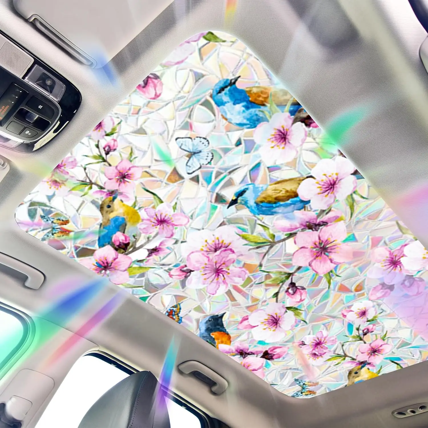 Bird Stained Glass Spring Summer Window Clings,  Decor Bird Window Strike Prevention, Sunroof Decal Static Cling Stickers, Windows Tint for  Bathroom (16.93 x 39.37inch)