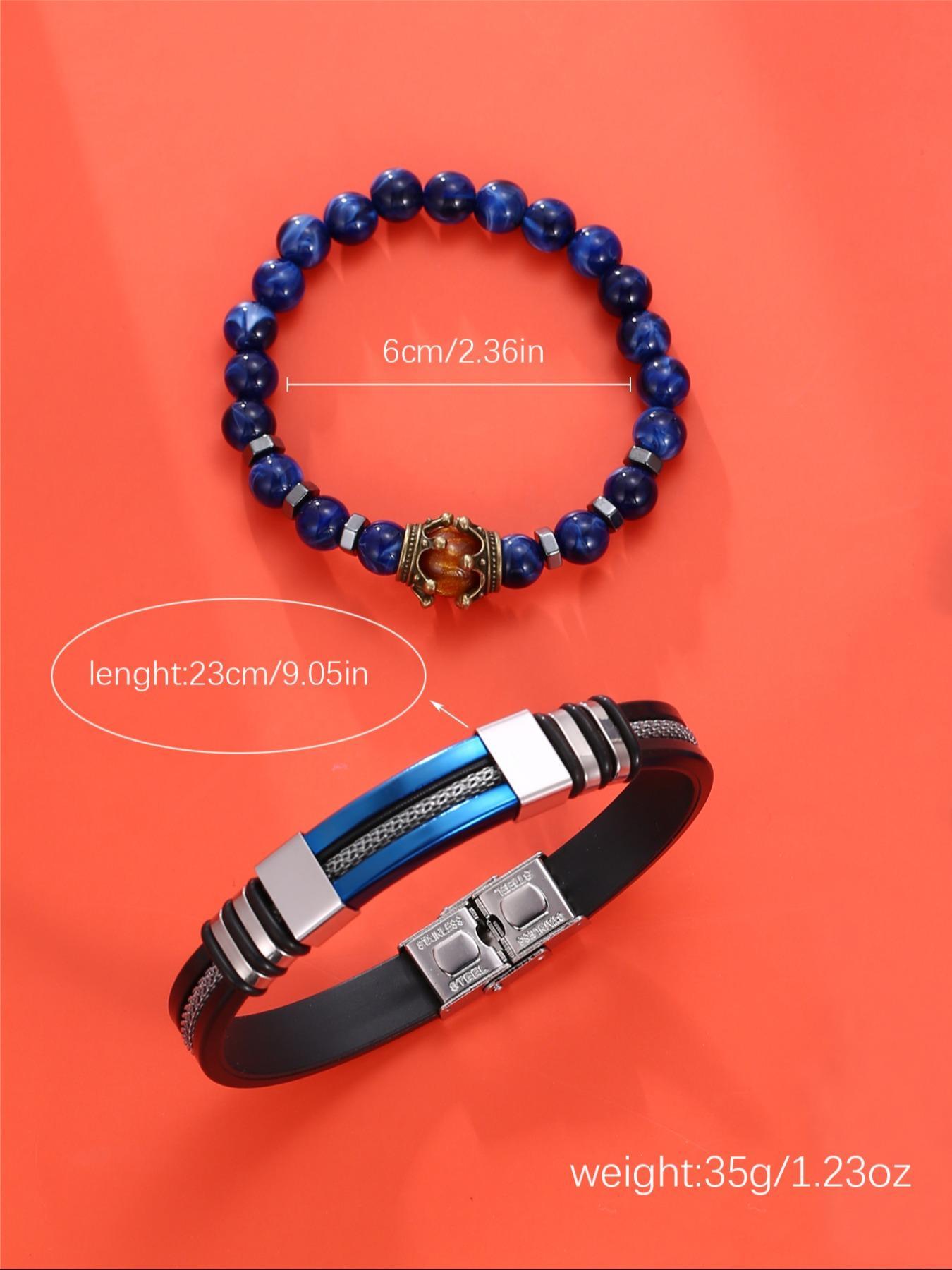 Men's Business Round Dial Analog Quartz Watch & Beaded Bracelet Set, Fashion Watch Set for Party, Daily Decor, Trendy All-match & Exquisite Watch Set for Gift