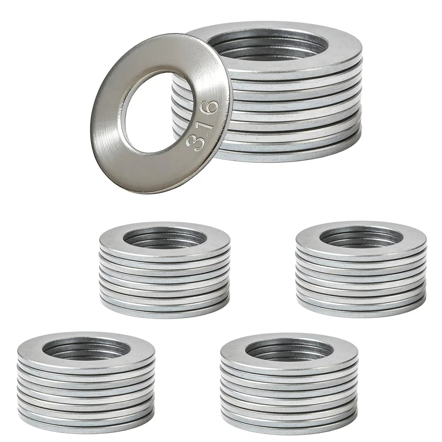 50-Pack 1/4" 316 Stainless Steel Flat Washers | Marine-Grade, High- Resistance for Heavy-Duty Outdoor, Marine & Industrial Screw Bolt  Use