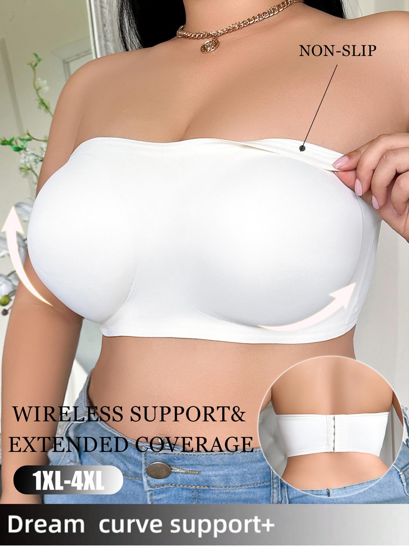 Plus Size Strapless Bandeau Bra, Non-Slip Wireless Support Tube Top for Curvy Women, Comfortable Seamless Bralette in White & Apricot Plus Size Strapless Bandeau Bra, Non-Slip Wireless Support Tube Top for Curvy Women, Comfortable Seamless Bralette in White & Apricot