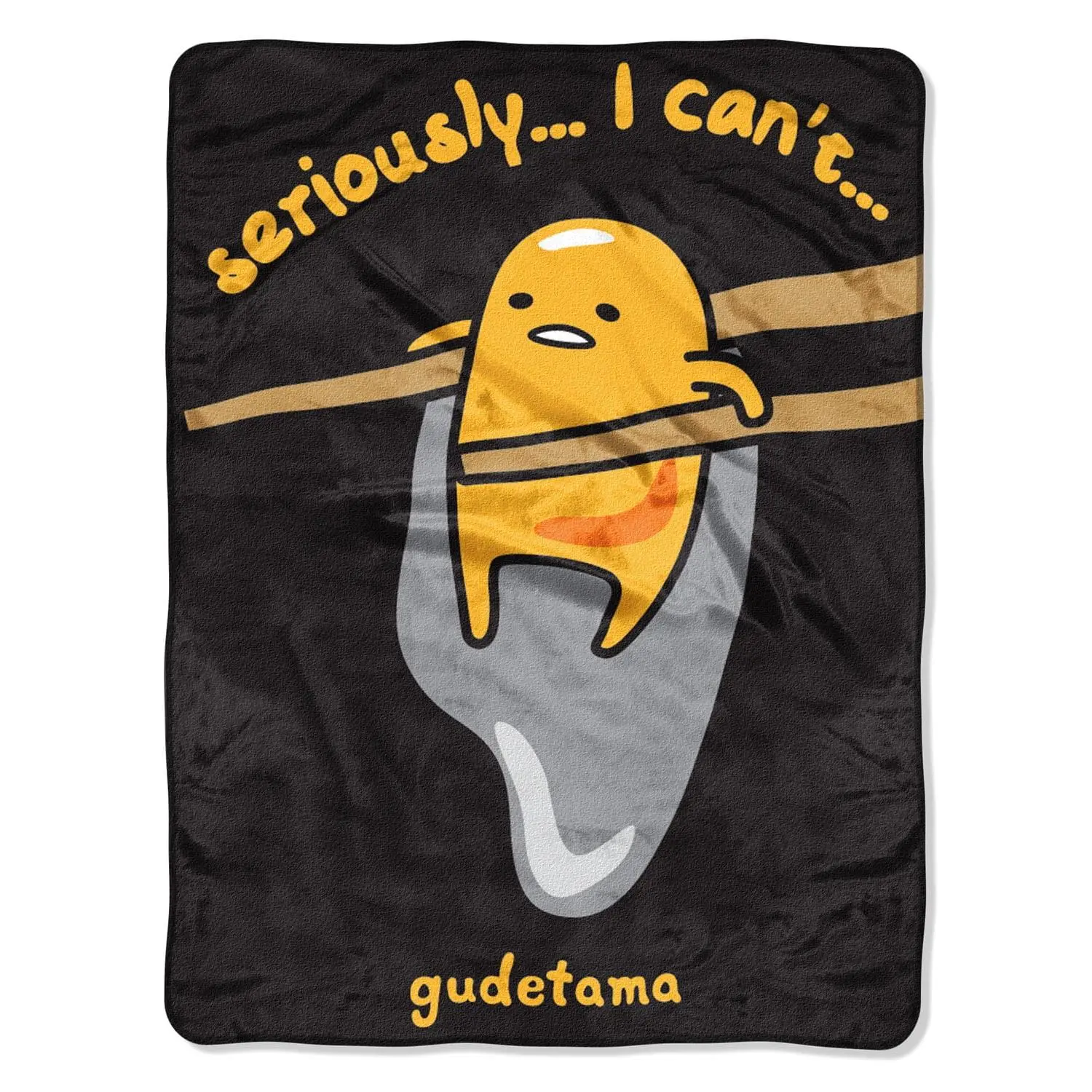Gudetama Lazy Egg Whimsical Cartoon Print Flannel Throw Blanket, Black, Soft Fleece with Funny Slogan, for Sofa Bed, Home Room House Decor, Fan Gift, Room Decor, Whimsical Home Decor