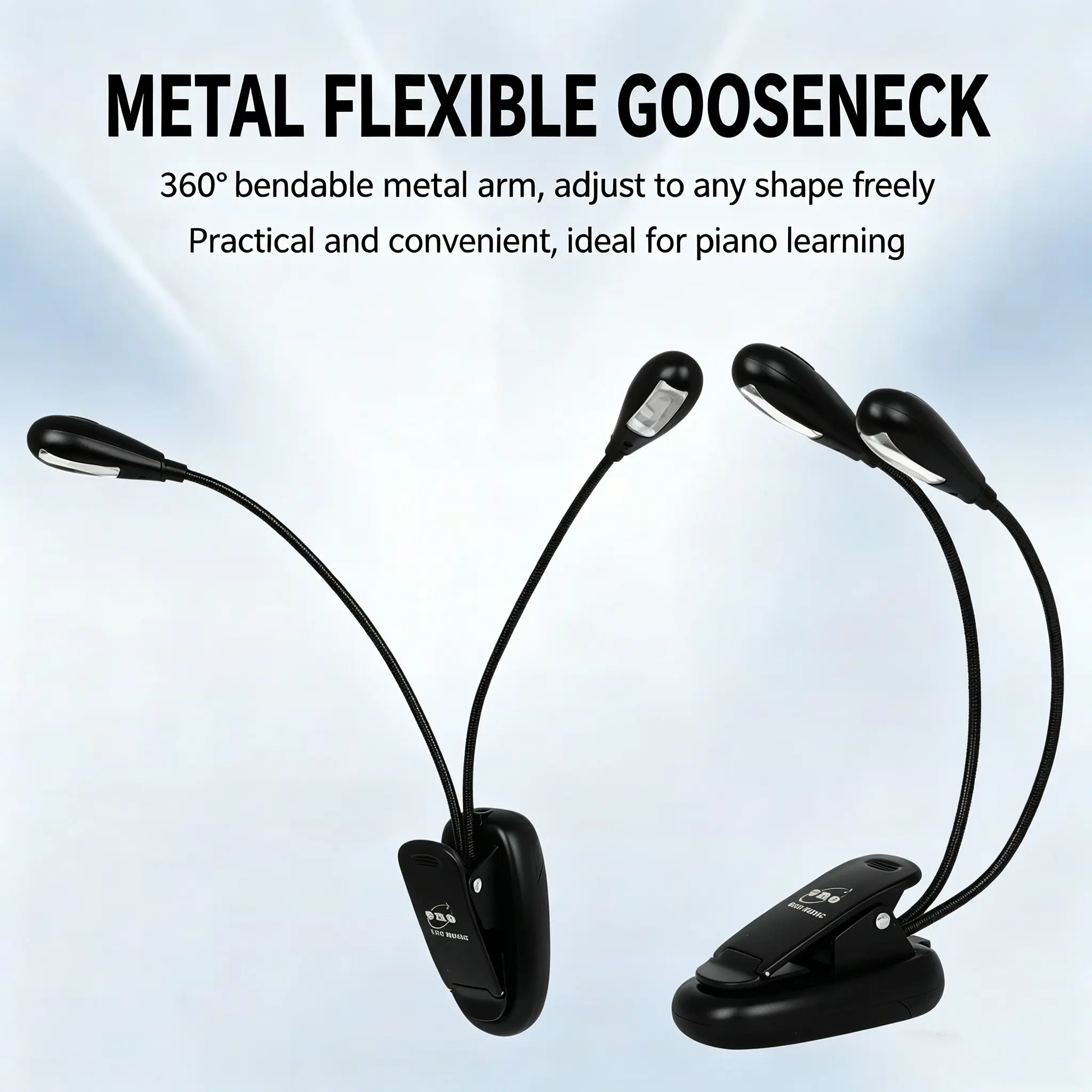 Ino El-02 Dual Rod Clamp LED Music Stand Light, Eye-Friendly Soft Glow, USB Rechargeable/battery Powered, Ideal for Instrument Playing & Night Reading