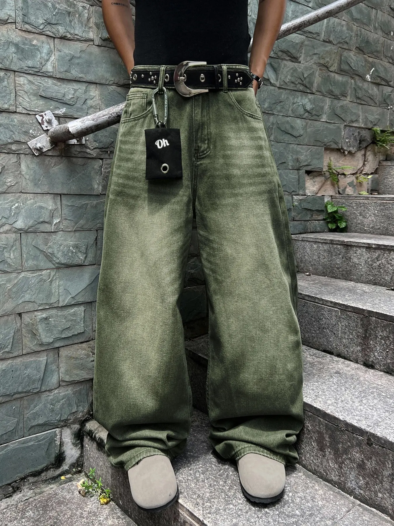 Men's Wide Leg Loose Fit Jeans, Comfortable Street Style, Washed Denim, Durable Material, Trendy Fashion, Streetwear, No Belt Included, All Seasons