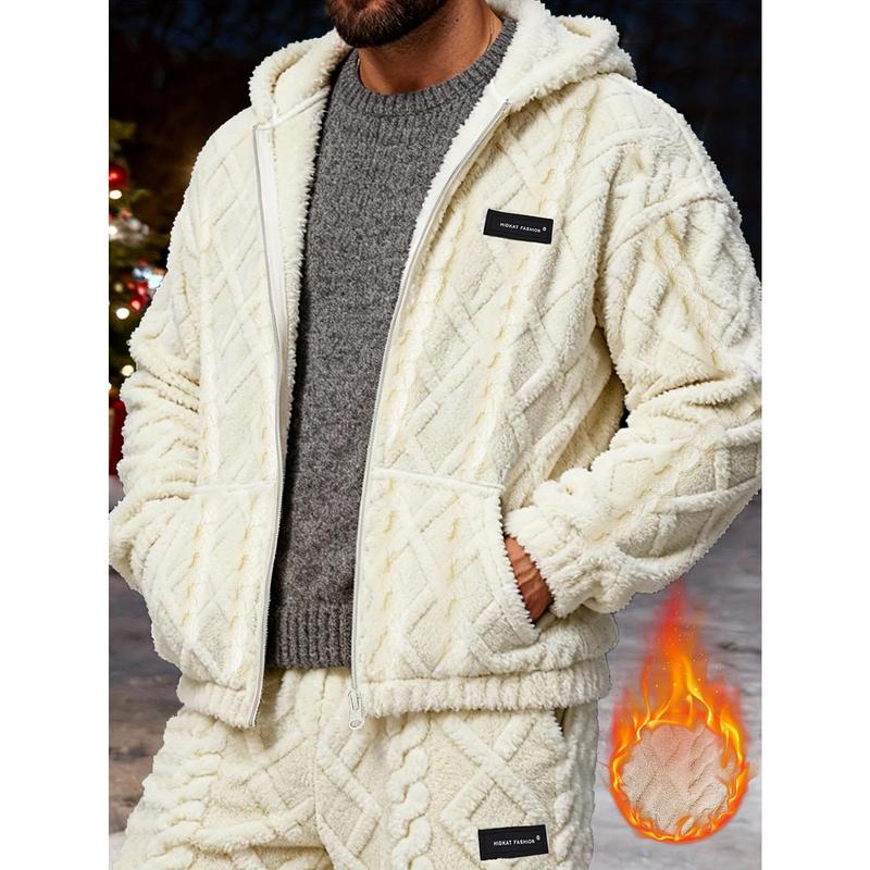 Men's Winter Fleece Jacket, Thick Insulated Hood, Long Sleeved Heavy-duty Loose Fit, Suitable for Outdoor Casual Men's Jackets, Casual Jackets, and Outerwear
