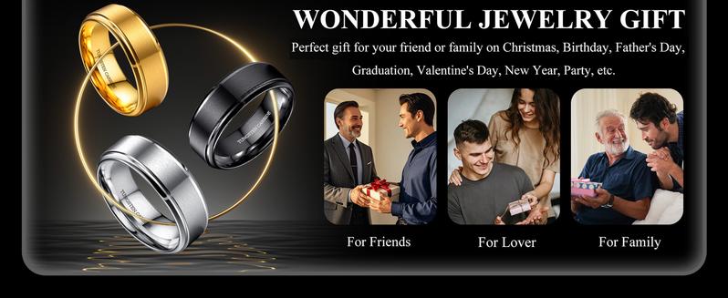 CASSIECA Tungsten Wedding Rings for Men Women 8MM Mens Wedding Band Black/Silver/Gold Matte Surface Polished Edge Engagement Promise Ring Comfort Fit 6-14 High Quality Materials Sturdy Durable Hypoallergenic