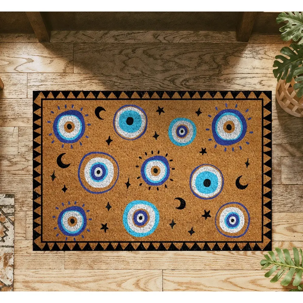 Flannel Floor Mat Celestial Evil Eye Doormat for Porch and Front Door - Non-Slip Backing Star and Moon Welcome Mat Mysterious Housewarming Gift Spiritual Entryway Decoration Hand Washable (24"x16"/30"x18)
