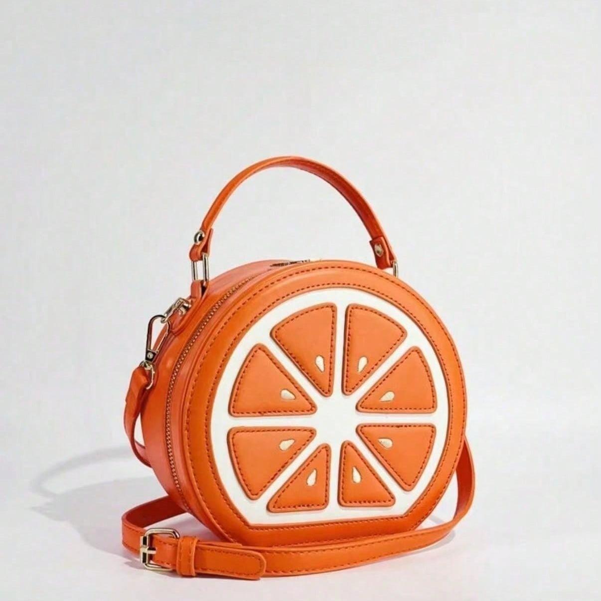 Fashionable Fruit Pattern Crossbody Bag, Orange Design Glitter Splice Shoulder Bag For Women Y2k Style Handbag for Student, Traveling, Party and Daily Outgoing