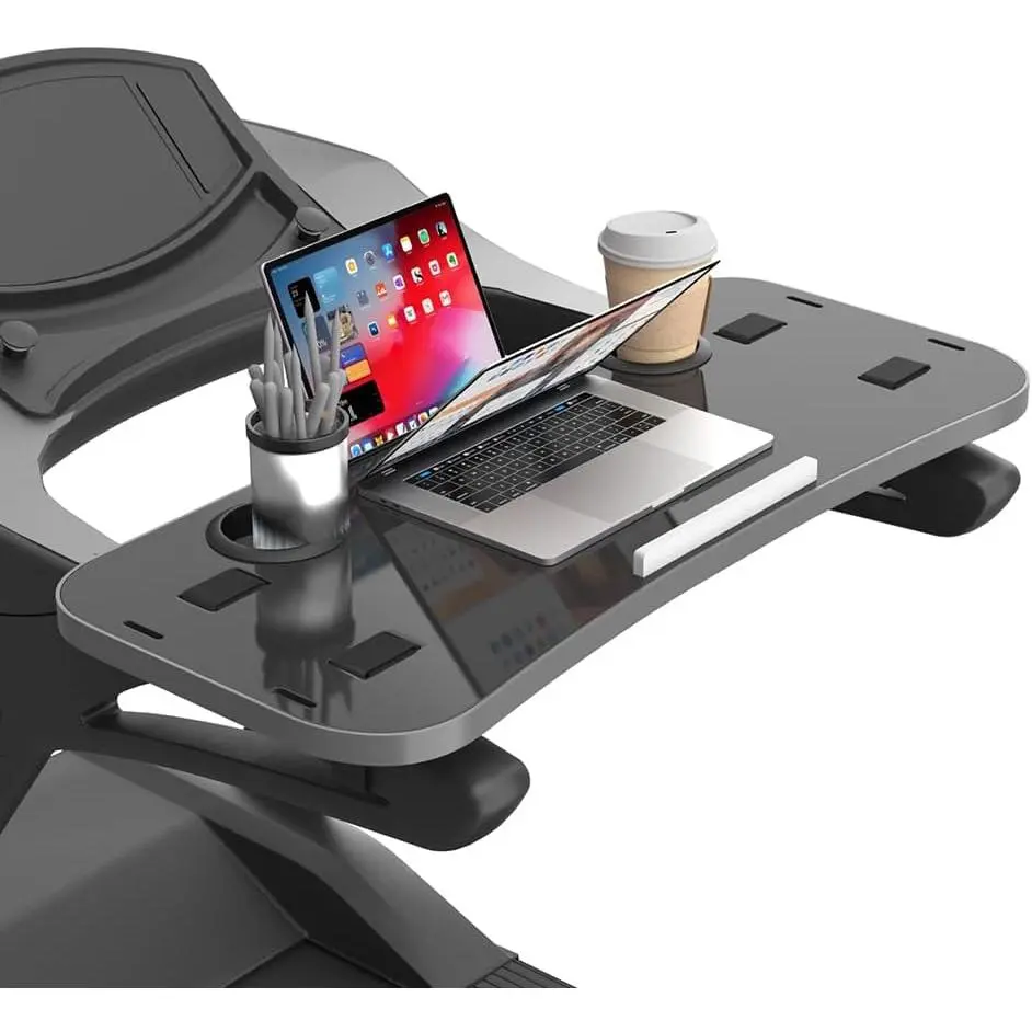 Treadmill Desk Attachment with Laptop Platform   Workstation for Laptops/Tablets Fits Treadmill Handlebars Up to 36 Inches Fixed with Four Straps for Extra Sturdiness Black