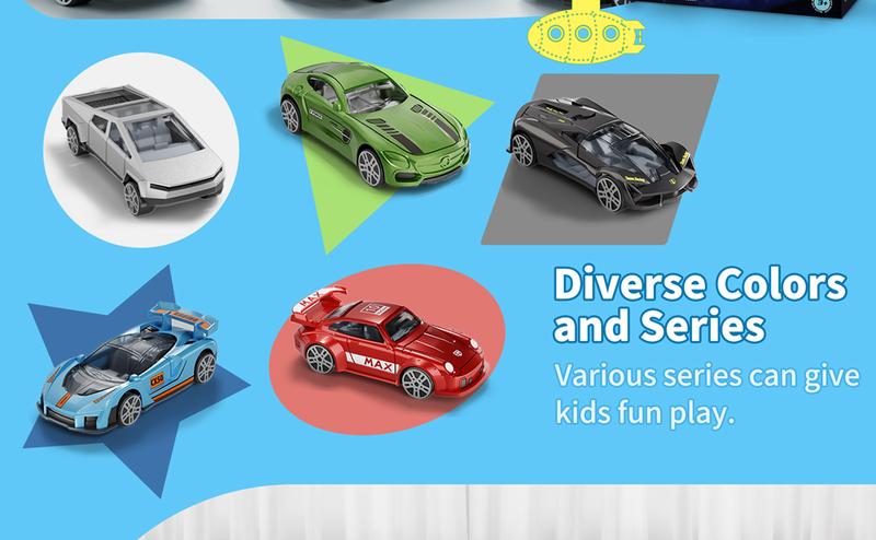 1:64 Scale Die-Cast Metal Toy Cars 12-Pack Vehicles Set, Includes Pickup, Racing Cars, Sports Cars for Display or Play, Great Gift for Kids Age 3 Years and Up (12 Pack)