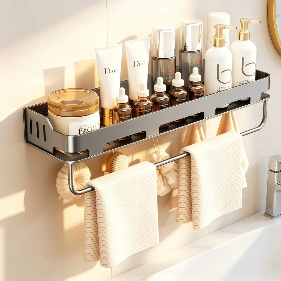Strong Vacuum Suction Shelf, No Drilling, Washable, Universal Wall-Mounted Storage Rack for Bathroom and Kitchen, Rust-Resistant
