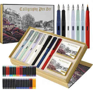 Calligraphy Fountain Pen Set with 7 Different Nibs and 40 Ink Cartridges for Beginners