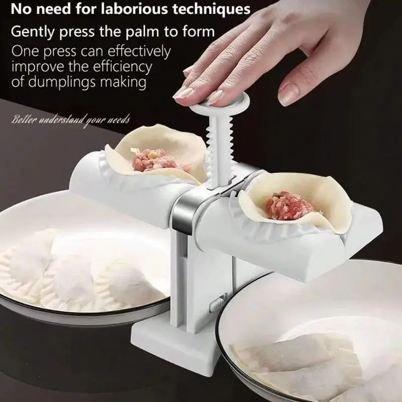 1 Counts Manual Double Head Dumpling Mold - No need for electricity, palm pressure design makes it easy to make even dumplings, durable plastic household tool, home cooking aid, double handle press type dumpling machine