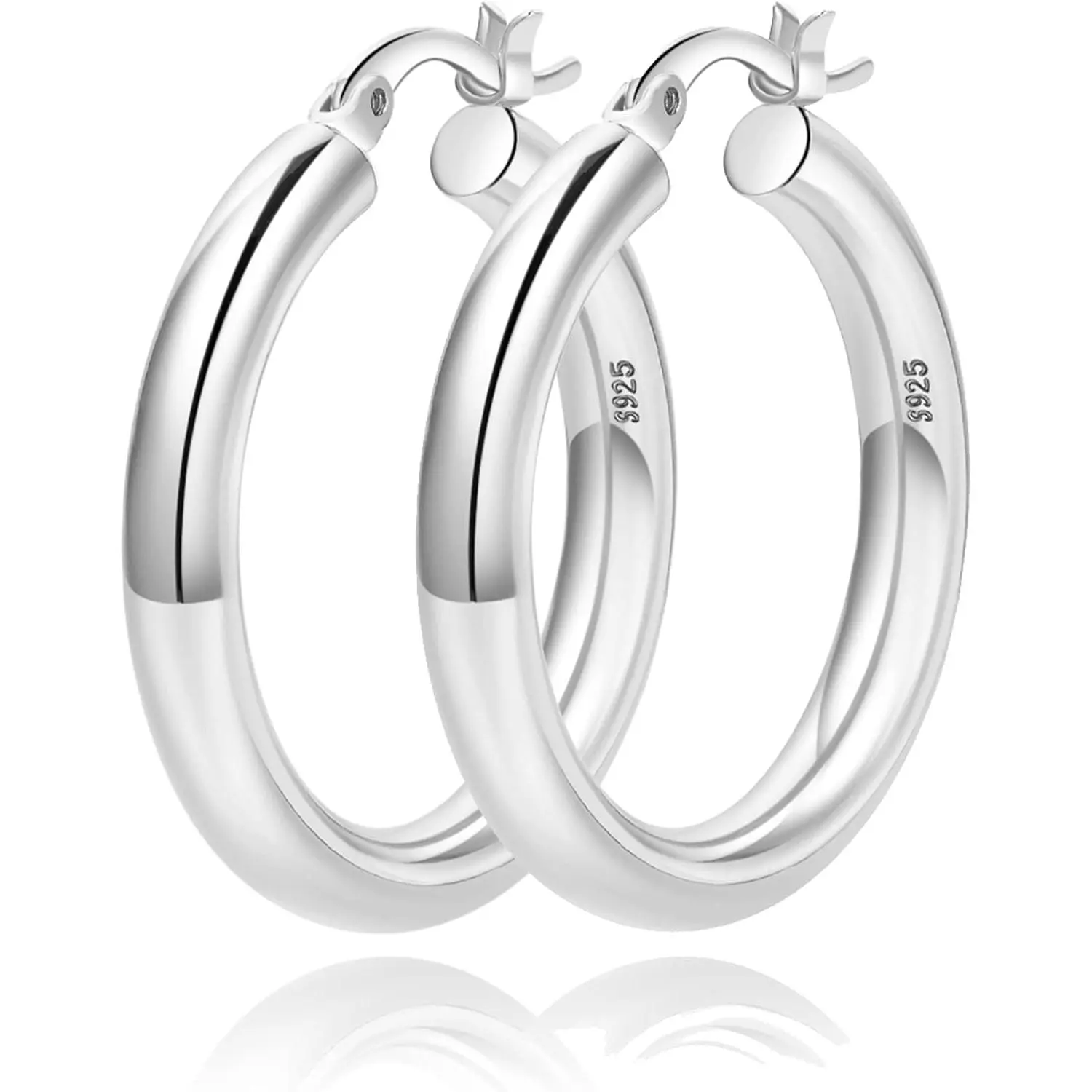 4mm Thick  Chunky Earrings Steling   Hoops Earrings For Women Hollow Tube Hoops Earrings Thick  Hoop Earrings  Lightweight  Hoop Large Earrings 20/30/40/50/60MM