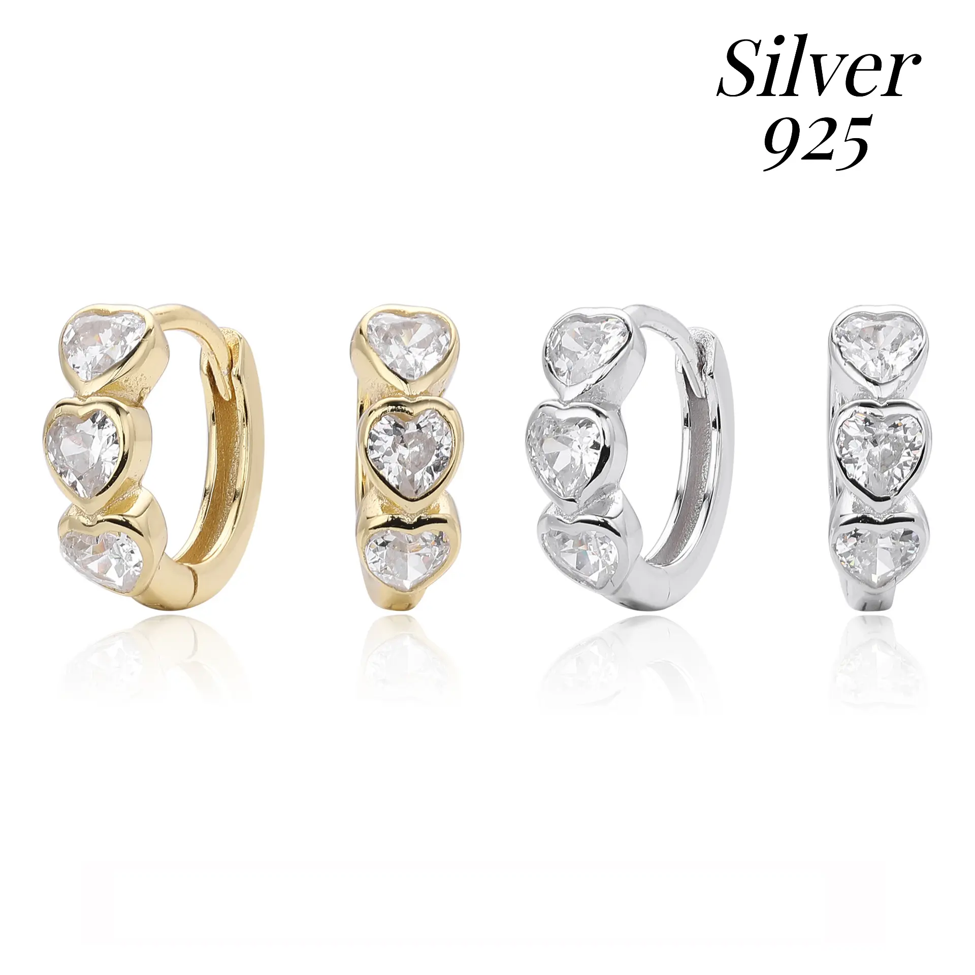 Loveden S925 Sterling Silver Triple‑Heart Huggie Hoop Earrings, Sparkly Heart CZ Dainty Small Hoop Earrings, Minimalist Sweet Ins Statement Jewelry, Summer‑End Party Daily Holiday Gift for Women,TS0046
