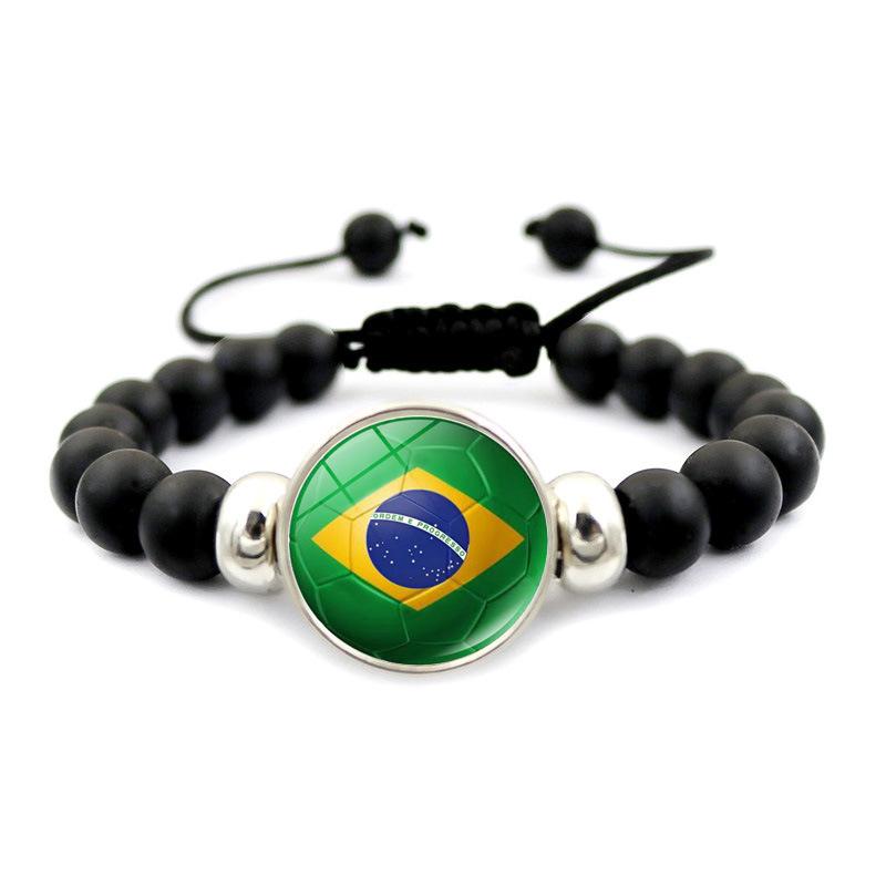 Soccer Beaded Bracelet for Men Women 2026 World Cup Trendy Black Stretch Bracelet Germany Spain Brazil National Team Fan Jewelry Handmade Fashion Wristband for Game Day Match Viewing Party Streetwear Daily Wear Sports Fan Gift