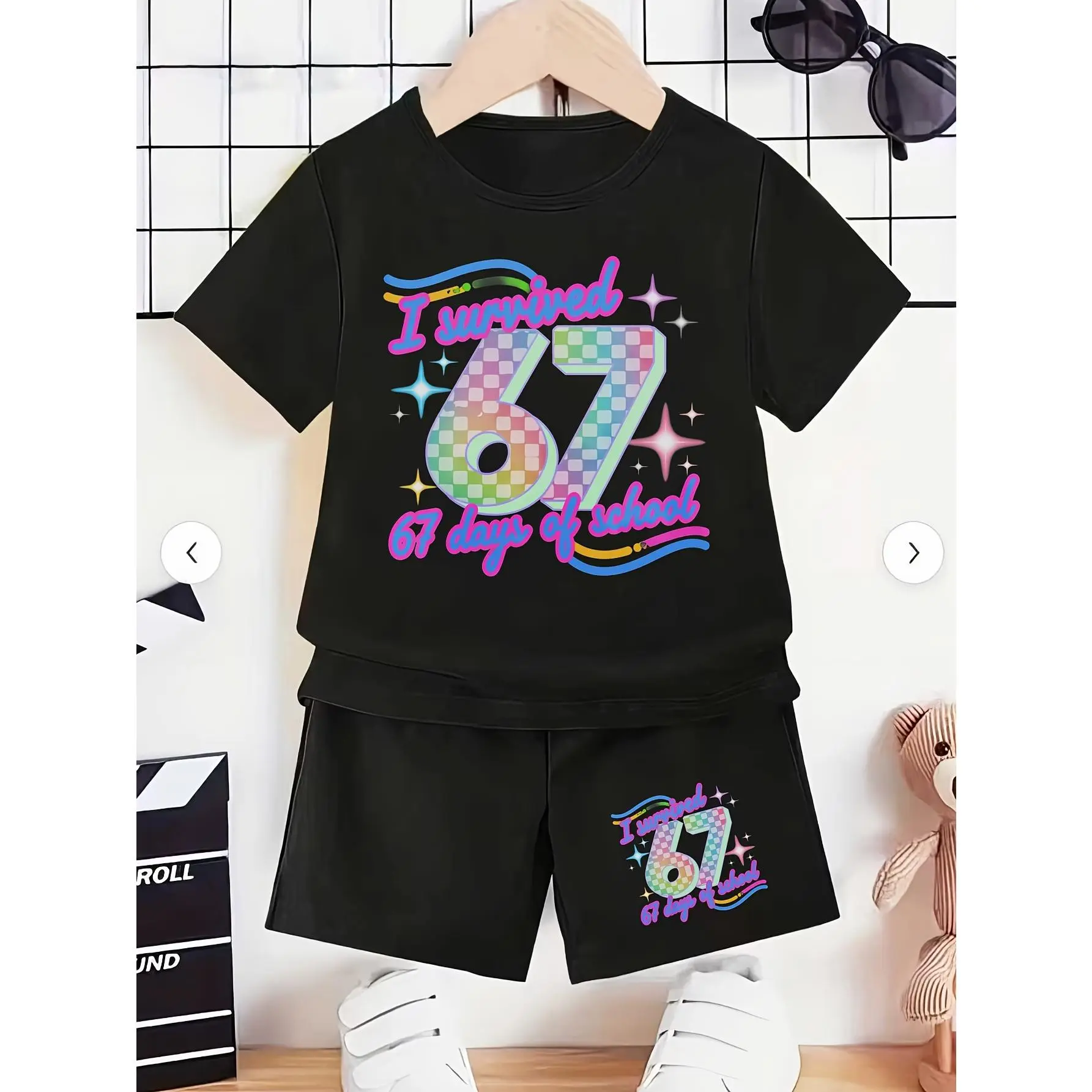 Two-Piece Short-Sleeved Top And Short Pants Set I Survived 67 Days Boys'And Girls' Pure Cool T-Shirts for Warm Seasons Size 90-130, for Outdoor