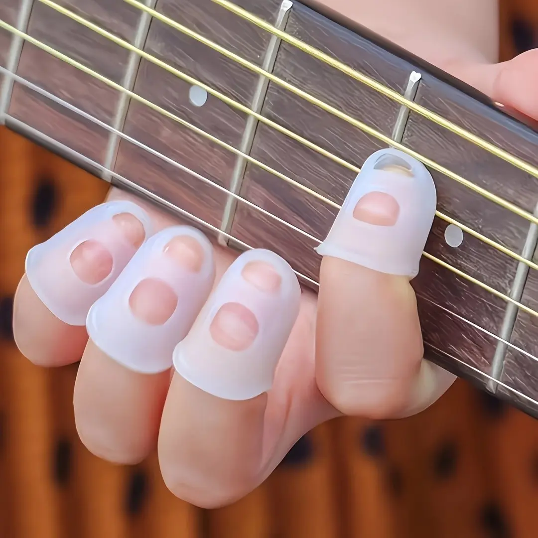 10Pcs Large Size Silicone Guitar Finger Caps, Guitar Fingertip Protector, Adult Big Finger Pain Protection Covers for Guitar & Ukulele Musical Instrument Practice