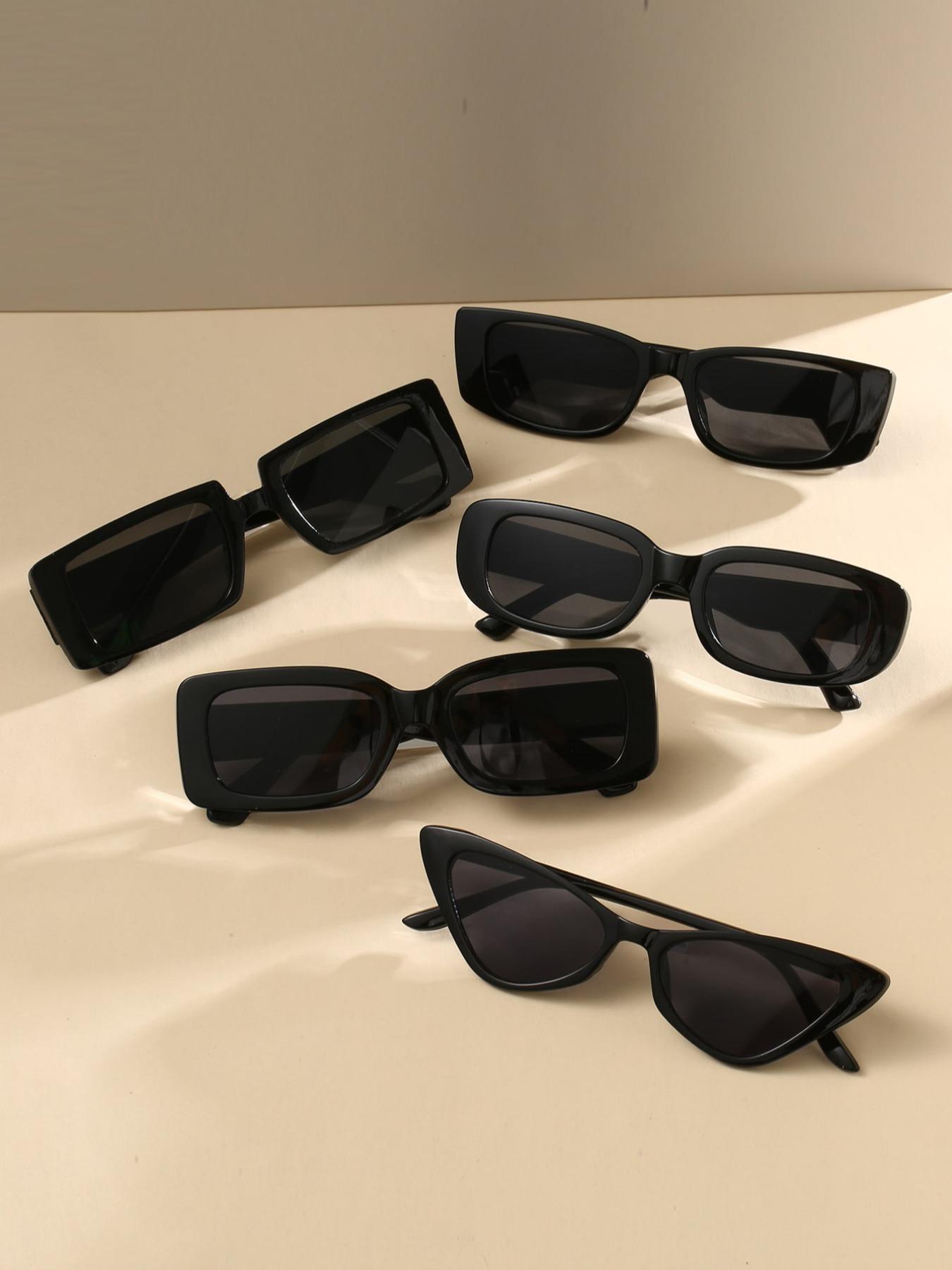 5 Pairs Simple Sunglasses for Everyday Use, All Seasons Cat Eye / Square Frame Fashion Sunglasses, Travel Accessories