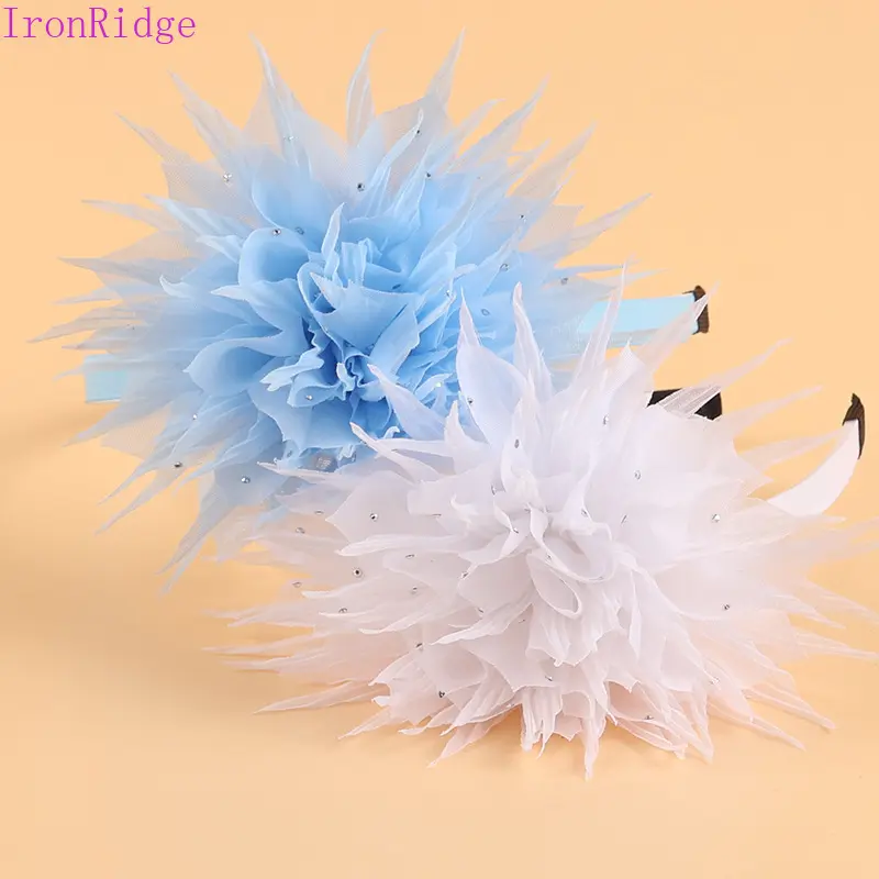 Large Tulle Flower Headbands For Girls, Sparkly Rhinestone Mesh Floral Hair Hoop, Elegant Princess‑Style Hair Bands, Decorative Hair Accessories For Wedding, Birthday Party, Photo‑Shoot And Dress‑Up Occasions