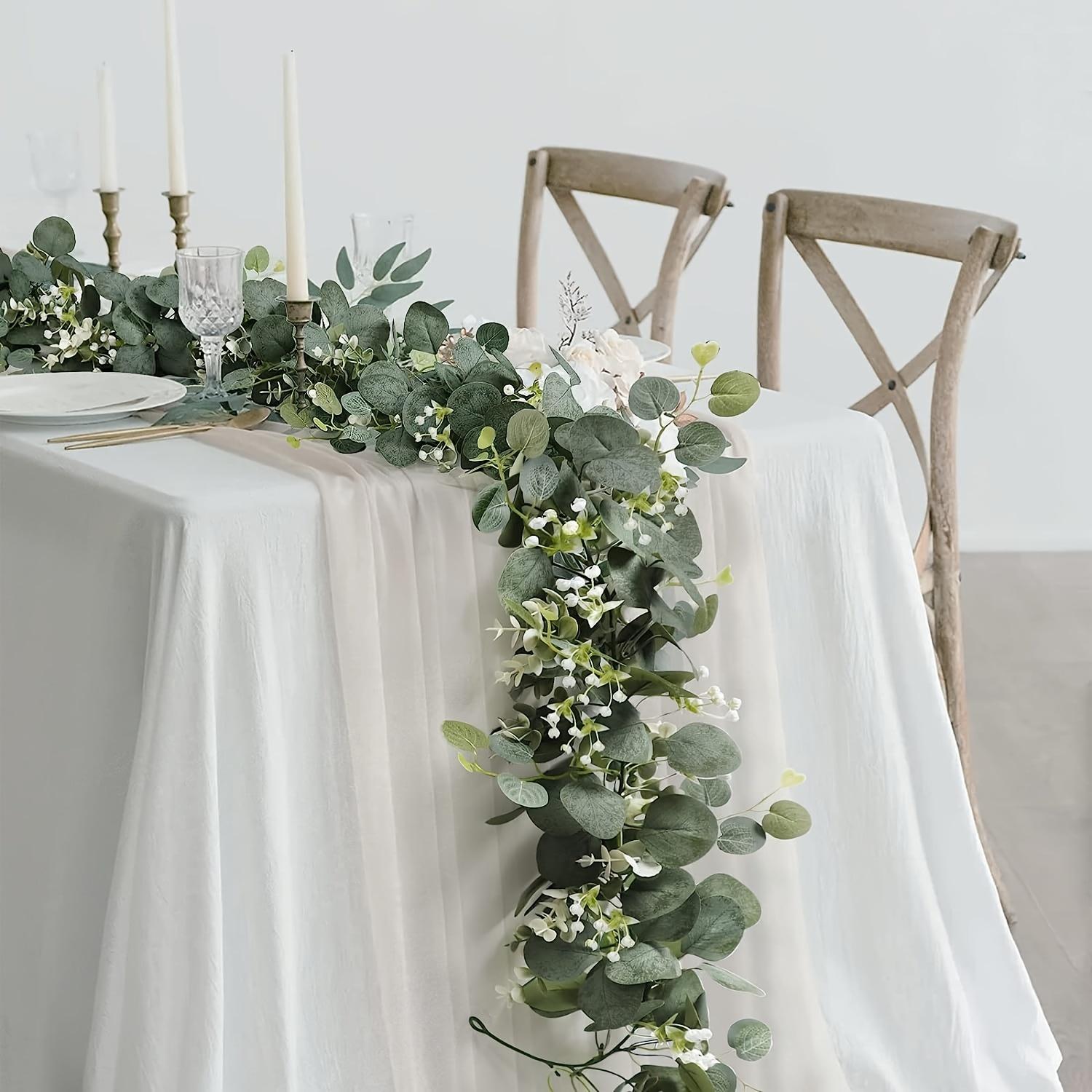 Eucalyptus Garland, 8 Counts/set Artificial Greenery Vines, Faux Eucalyptus Flowers, Room Decor Gypsophila Garland, Decorative Plant for Wedding Party Mantle Table Runner Home Decor