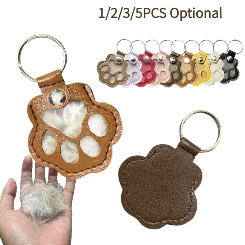 Personalized Pet Hair Keepsake Box for Dog, Pets Hair Storage Pouch Fur Memorial Keyring for Pet Commemorative,Dog Cat Paw Shape Leather Keychain Pendant