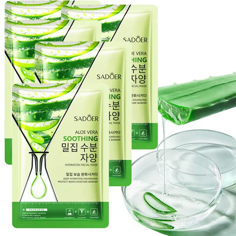 SADOER Aloe Vera Facial Mask, 20pcs/set Non-greasy Moisturizing Skincare Mask, Deep Hydration Facial Mask, Suitable for All Skin Types, Unisex Adult