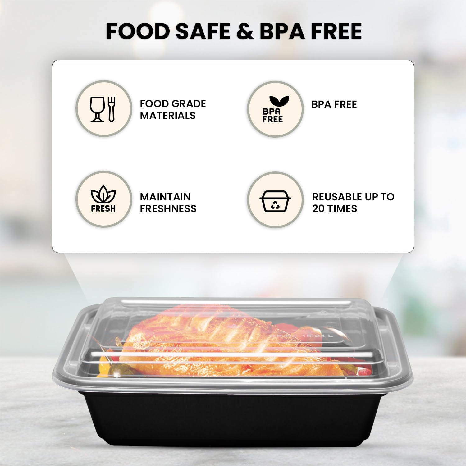 16 Oz, 50 Sets Meal Prep Containers with Airtight , , Plastic Container, 16 oz, Rectangular, Black/Clear, 50 Sets 16 Oz, 50 Sets Meal Prep Containers with Airtight , , Plastic Container, 16 oz, Rectangular, Black/Clear, 50 Sets