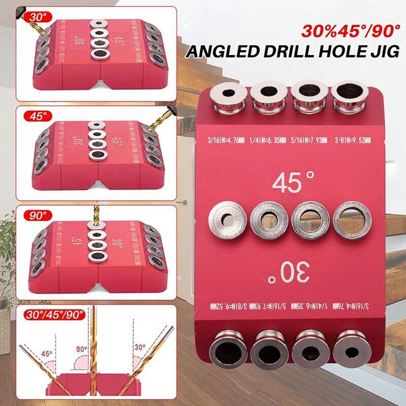 Free shipping  Metal drill bit guide mold, red aluminum angular drill bit kit, used for wooden columns, bolts, railings, decks, stair railings, durable all metal structure