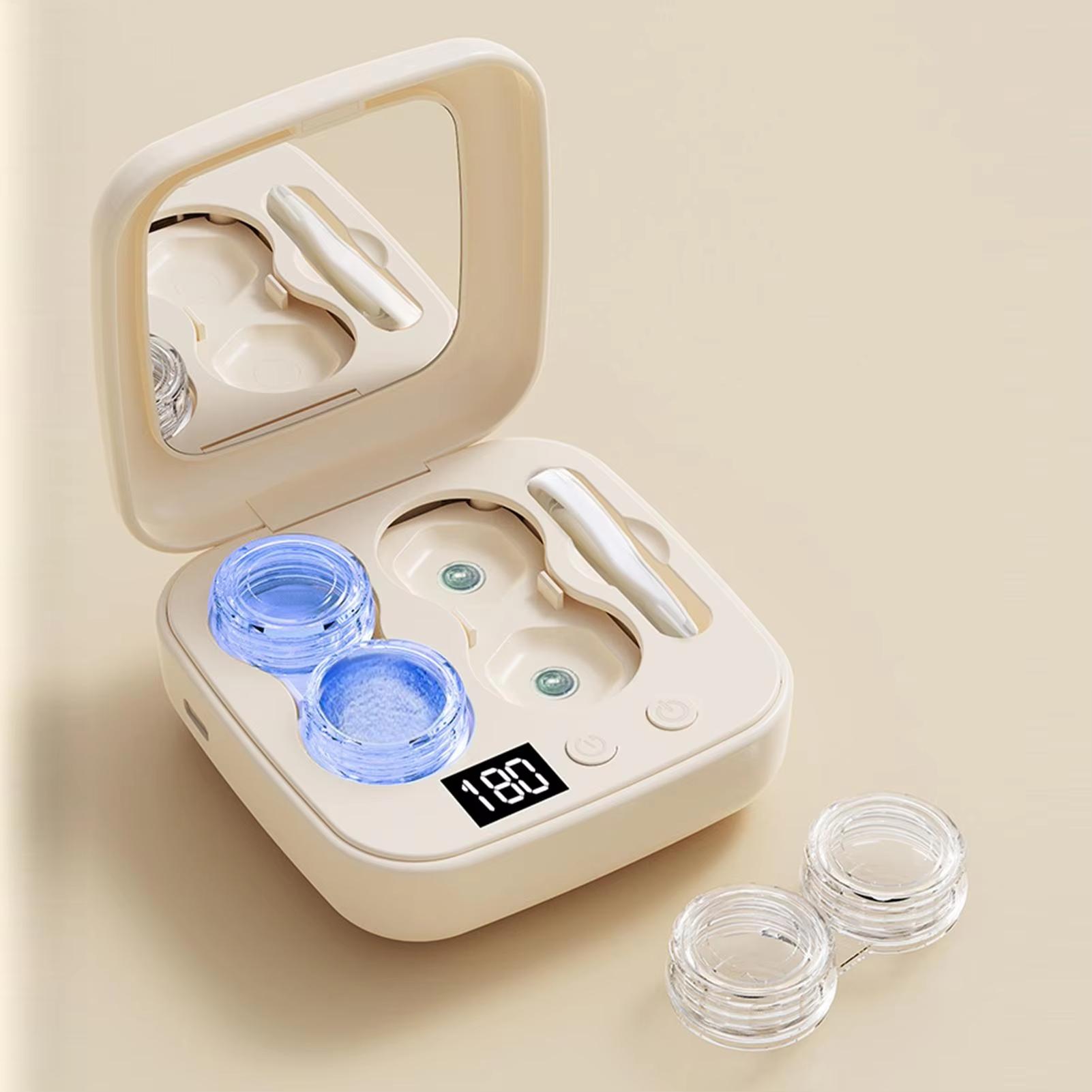 2026 New Ultrasonic Rechargeable Contact Lens Cleaner Portable Case with Vanity Mirror Daily Deep Cleaning for Travel, Sports & Home Use