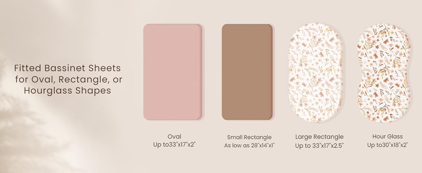 3 Pack Stretchy Bassinet Sheets for Baby Girl Boy, Soft Breathable Baby Bassinet Mattress Sheets Fit for Hourglass Oval Cradle, Moses Basket Rectangle Mattress (Pink Spring)
