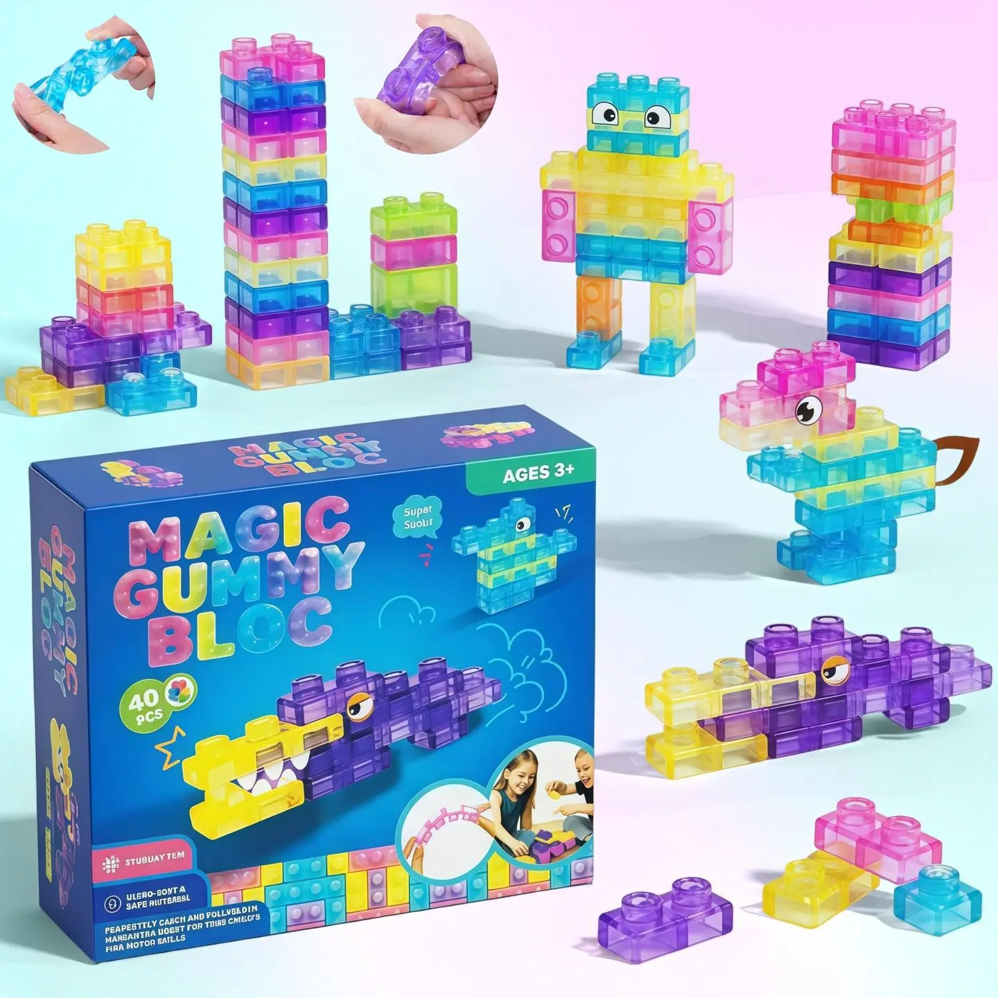 Soft Jelly STEM Building Blocks Set, Squishy Multicolor Stackable Cubes, Non-Toxic Sensory Tactile Toy, Squeezable & Stretchable Puzzle Blocks, Early Learning Bath Toy for Kids Age 3+, Creative Building Blocks, Building Block Sets