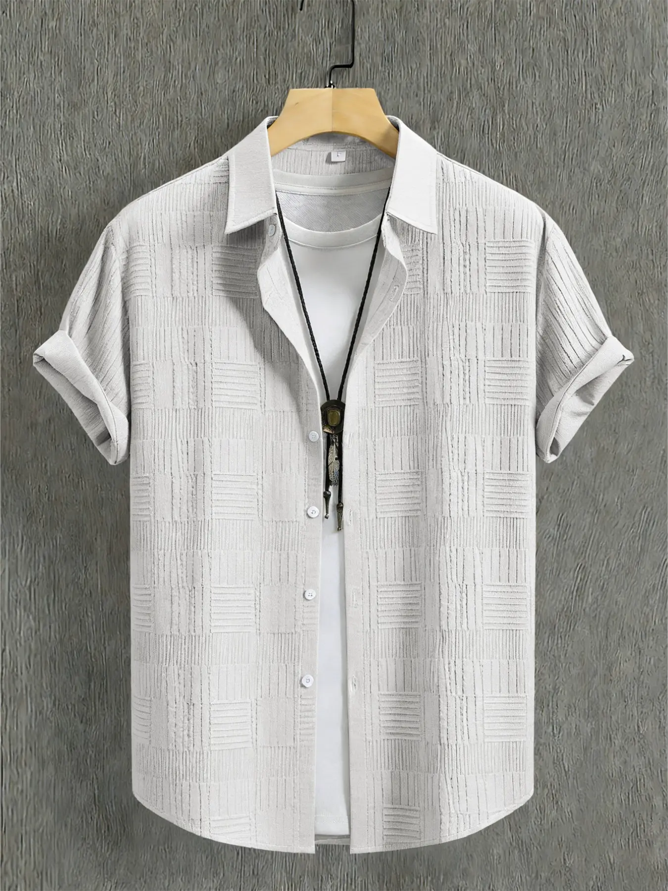 3D Grid Textured Shirt, Vintage Jacquard Top, Ultra Lightweight Breathable, No Sticky Sweat, Summer Matching Set for Men