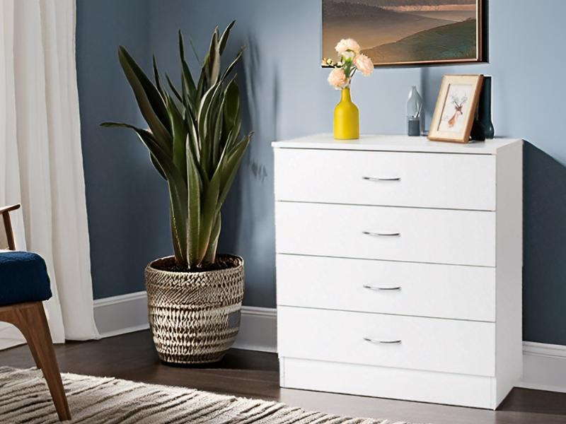 Karl home 4 Drawer Dresser for Bedroom, Small Chests of Drawers Modern Nightstand, White Dresser Chest with 4 Storage Drawers, Dressers for Nursery, Hallway, Living Room, Closet
