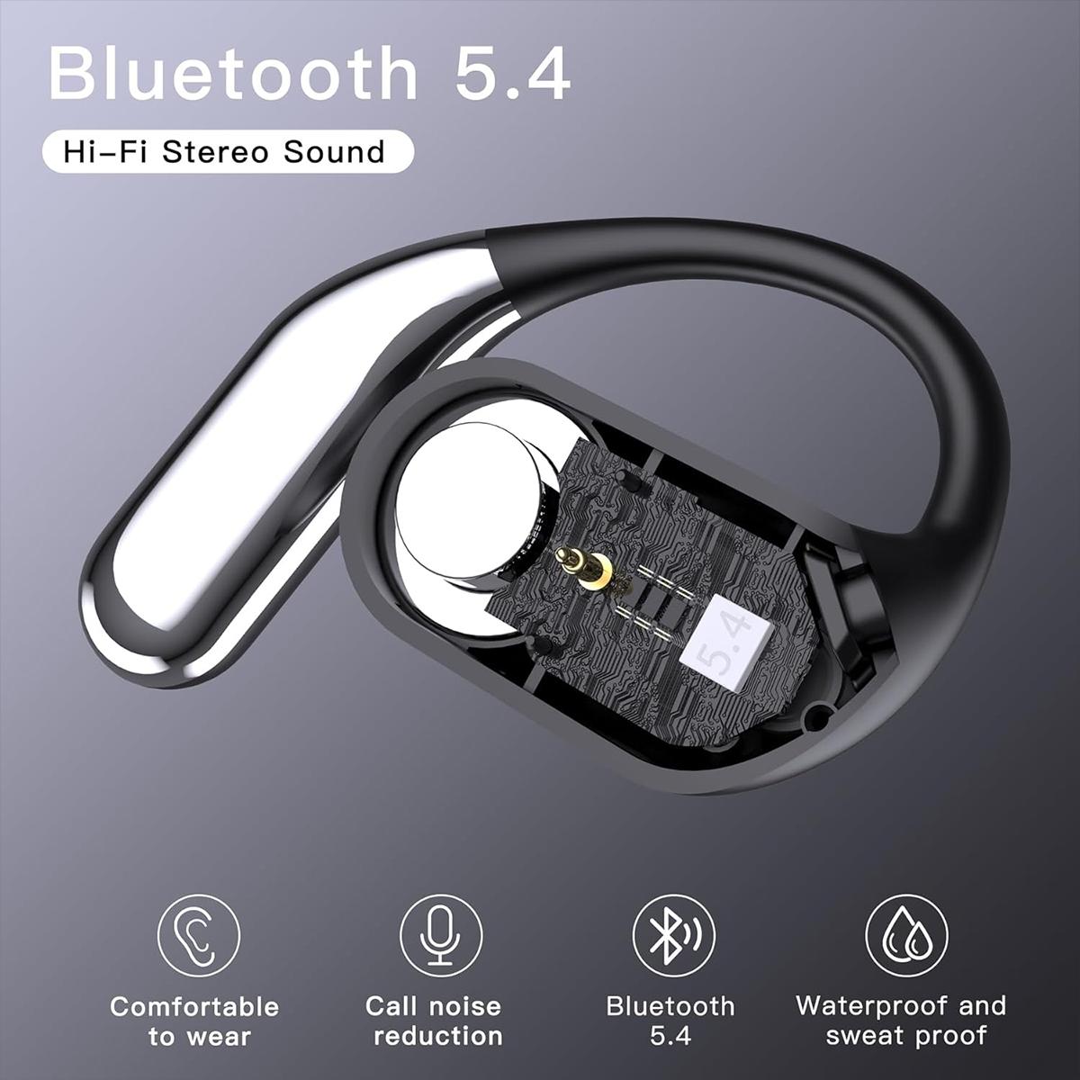 Smart Open Ear Bluetooth Wireless Earbuds,LED Display Charging Case,Call Noise Canceling Mic For Travel Business,Running Fitness and Learning Ergonomic Design Headphones Audio