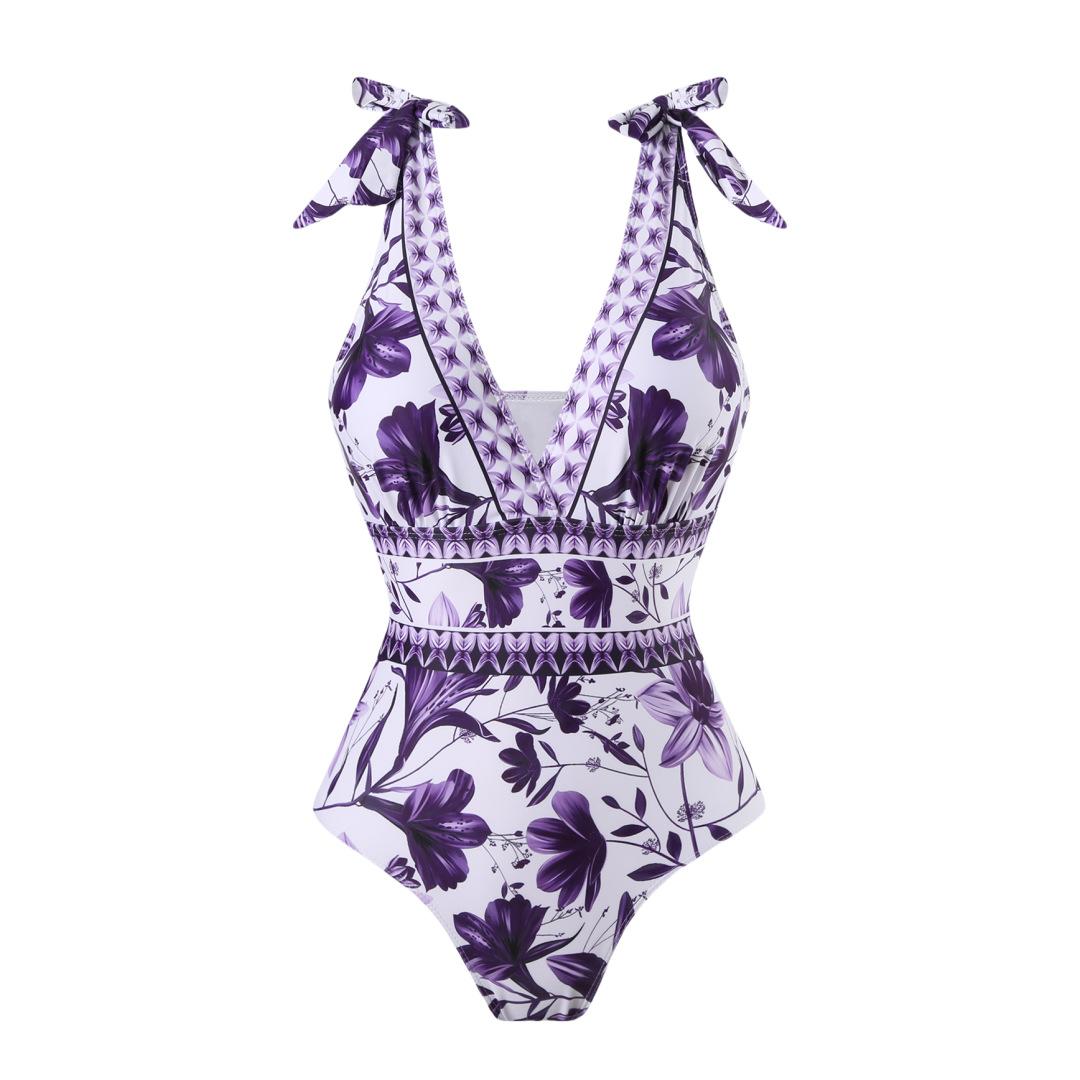 Women's V Neck Bohemian Print One-Piece Swimsuit and Matching Cover Skirt Set Summer Swimdress Swimming Vacation Beach Bathing SuitSuit Stylish Beachwear