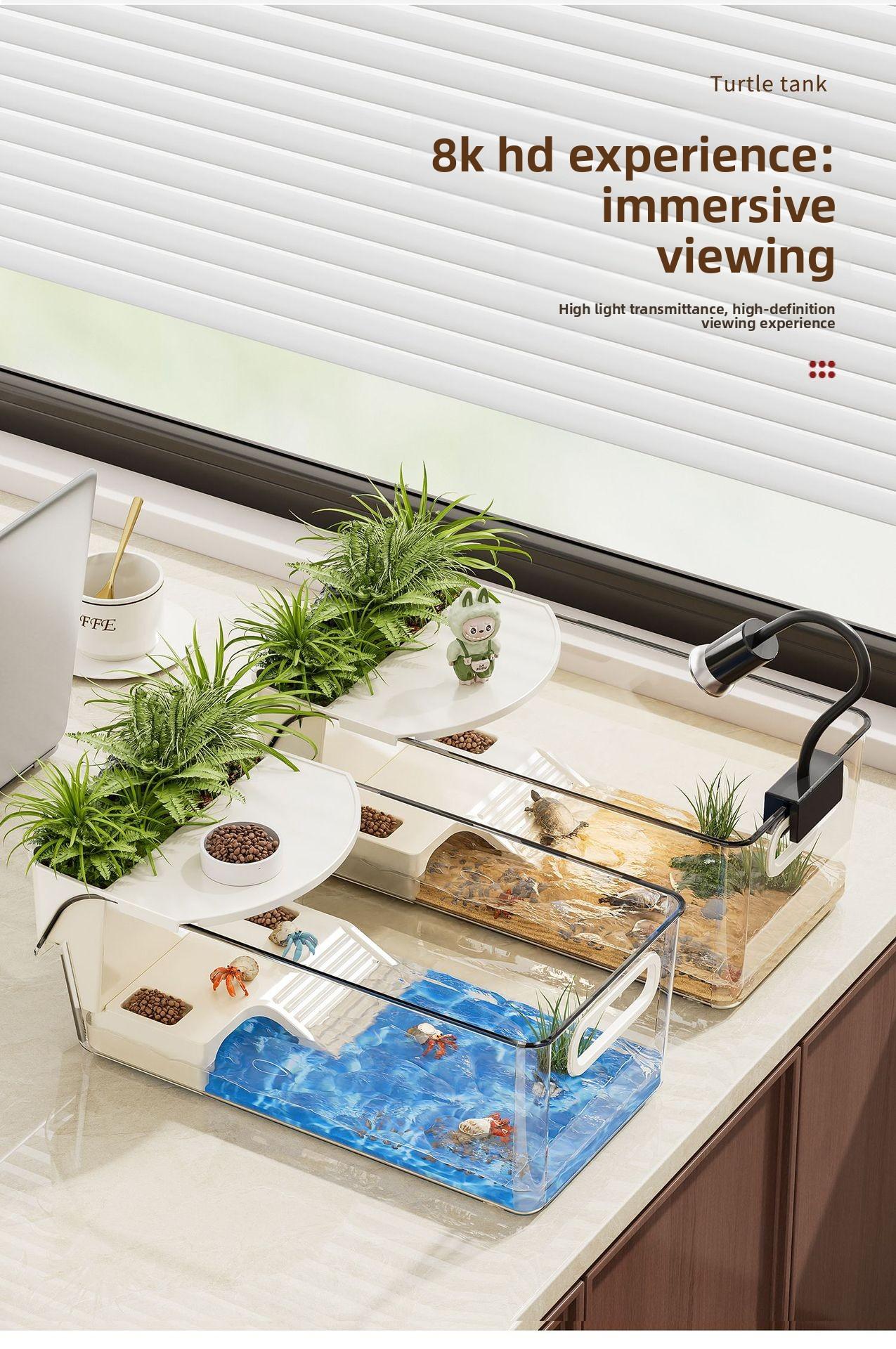 Single-compartment turtle breeding tank, household fish tank, large-capacity storage box, ecological landscaping, reptile terrarium, desktop turtle tank