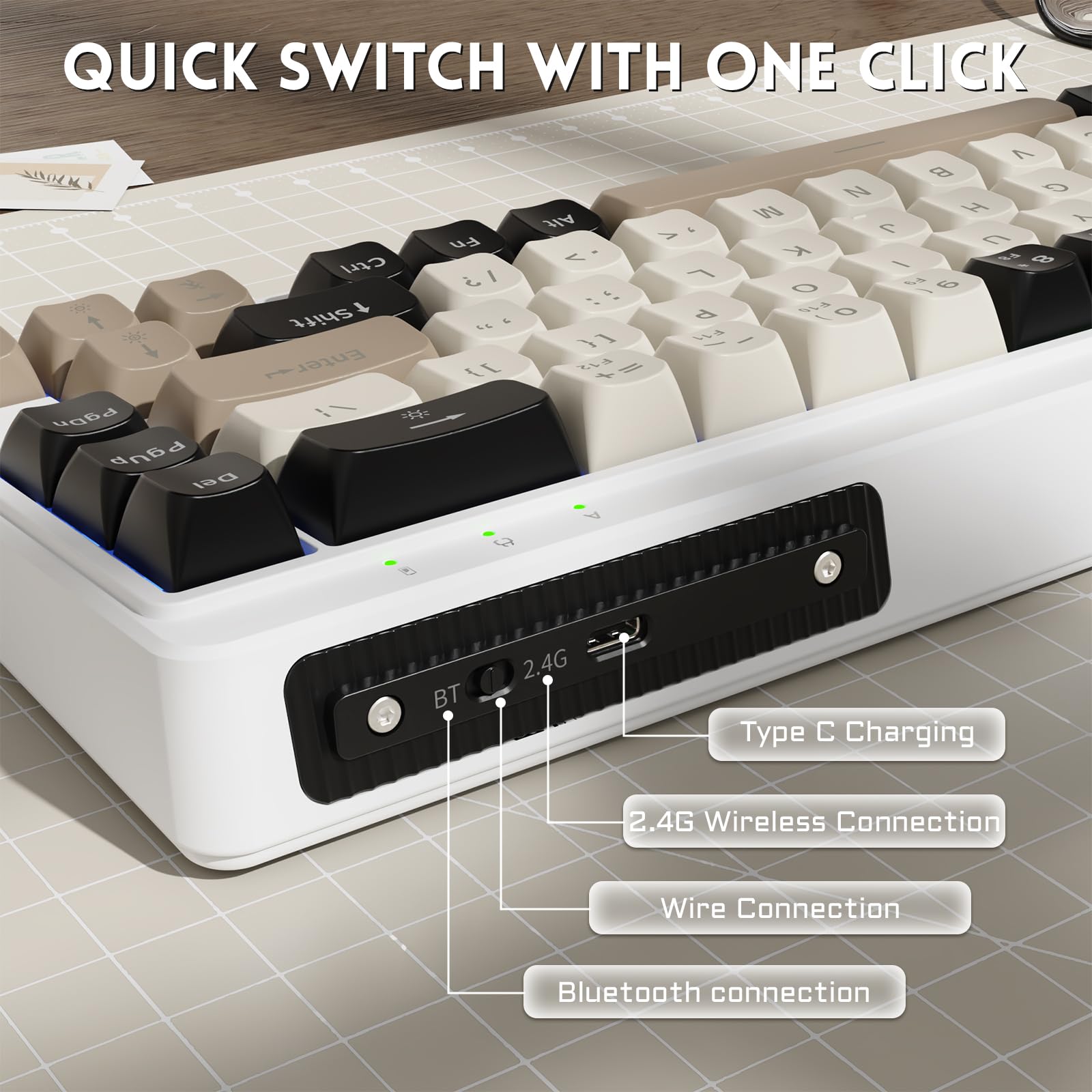 M68 TKL Wireless Gaming Keyboard, 3-Mode Compact Membrane Keyboard, Rechargeable 2000 mAh Keyboard with Rainbow Backlit & 19 Keys Anti-ghosting