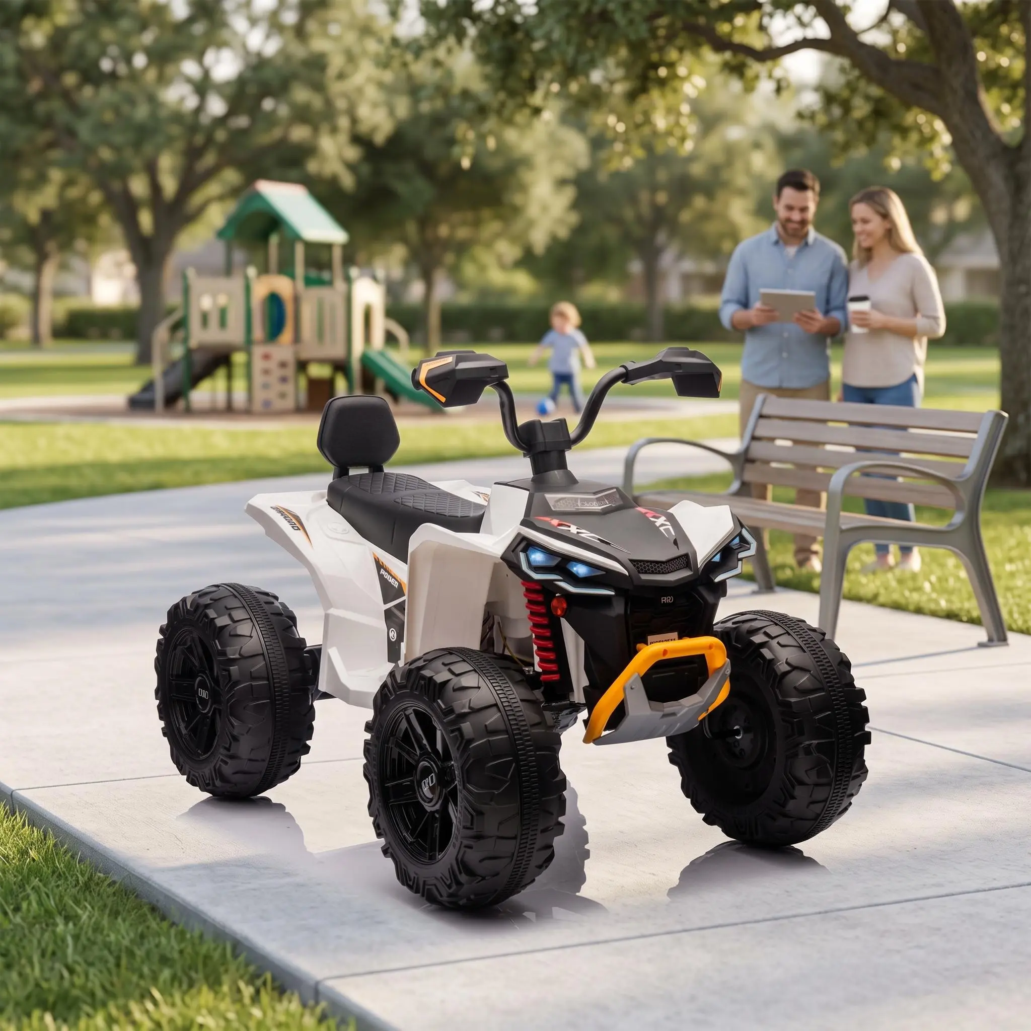 IdealHouse 2-Seater Kids Electric ATV Ride-On Quad 4 Wheeler - 24V, 800W Motors, 7Ah Battery, Remote Control, Bluetooth Audio, MP3 & USB Ports, Spring Suspension, Knee Pads Included