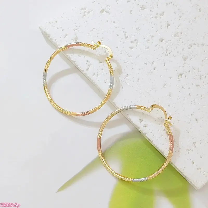 [WER21] Women's 14K Gold Plated Textured Thin Huggie Earrings - Thin Hoop, Lightweight Twisted Ribbed Jewelry, Minimalist Everyday Wear Gift for Women