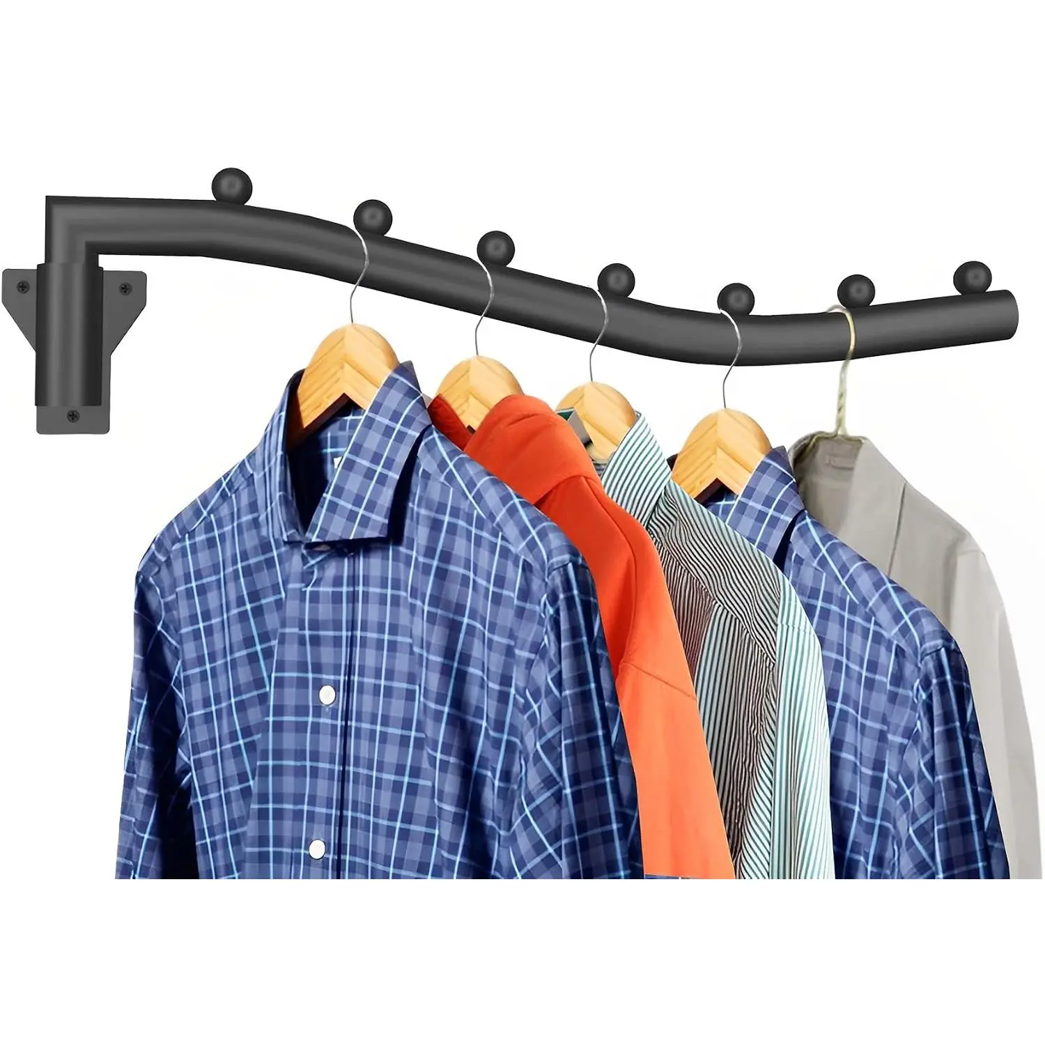 Black Metal Folding Clothing Hang Rack - 1 Pack Swing Arm Hook Holder, Compact Wall-Mount Garment Drying Rod, Space-Saving Storage Organizer for Closet, Laundry Room, Home Supplies Laundry Tools Accessories