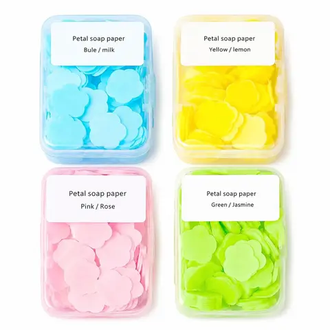4-Pack Flower-Shaped Disposable Hand Wipes, Hand Cleaning Product, Unisex Mini Travel Size, Multiple Scents, Soluble Soap, Refreshing Cleanser, Applicable for Outdoor Activities