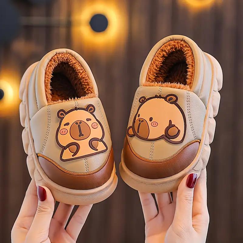 1 Pair of Capybara Kids' Slippers for Autumn and Winter, Boys' Indoor Home Plush Slippers for Girls, Cute Cartoon Slippers, Lightweight Slippers, Soft Slippers, Slippers For Girls, Slippers For Boys