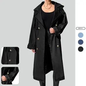 Imily Bela Women's Long Double Breasted Denim Jacket Oversized Button Down Maxi Jean Coat Classic Lapel Outercoat