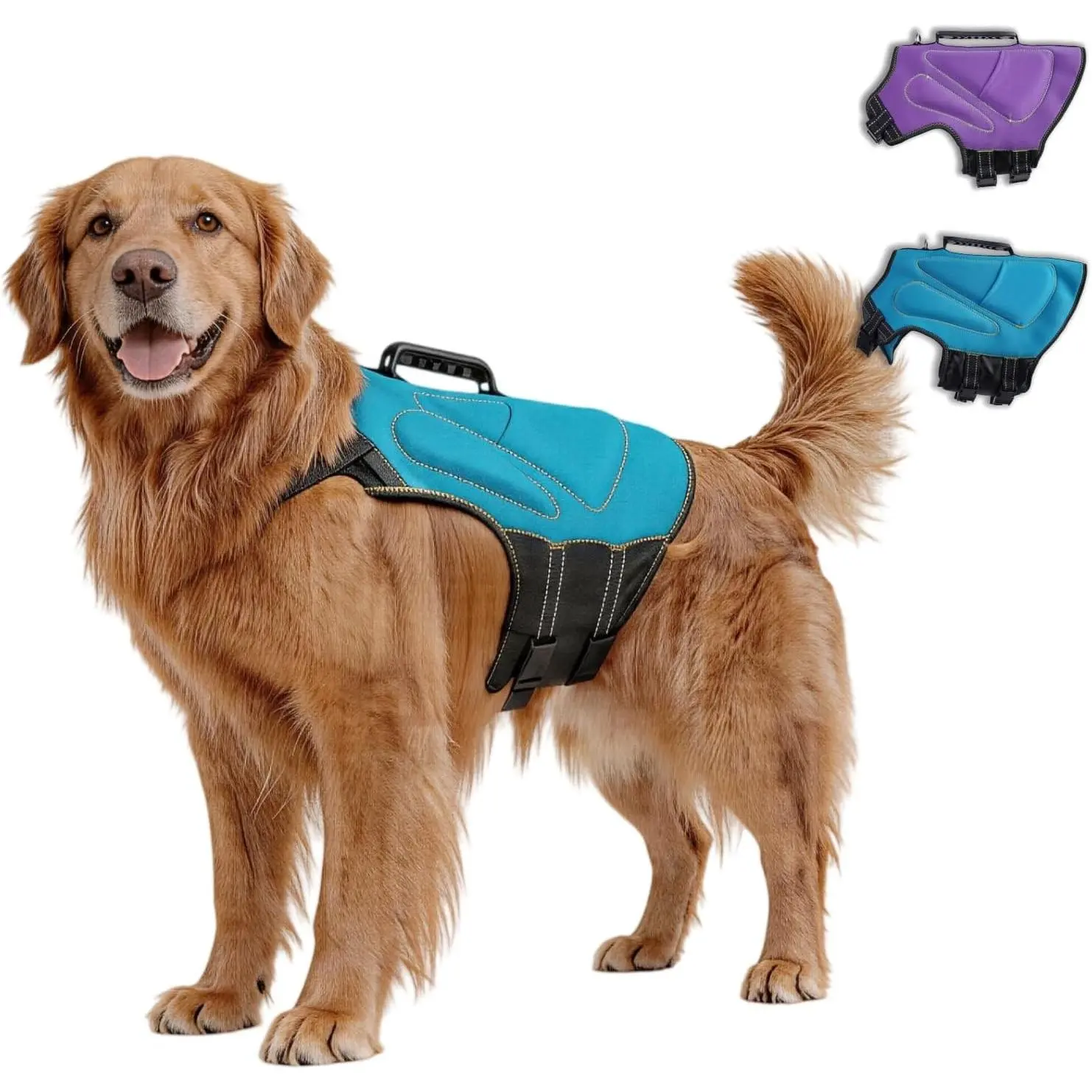 Waterproof Medium-Size Dog Life Jacket, Neoprene Slim Lightweight Compact Life Vest with High Buoyancy, Lift Handle, Double Safety Buckles, Ergonomic Fit for Pool, Boating