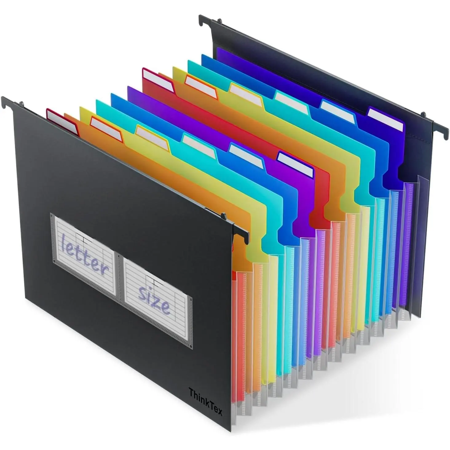 Plastic Expanding Hanging File Folders, 12 Accordion Pockets, Large Capacity for Letter Size, Organizer for Filing Cabinet, Ideal for Tax Contracts Invoices, Great for Office School & Home, Black