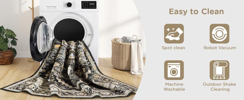 8x10 Washable Area Faux Cashmere Rug for Living Room, Non-Slip Soft Boho Vintage Medallion Carpet, Low Pile Distressed Rugs for Bedroom, Dining Room, Home Offi